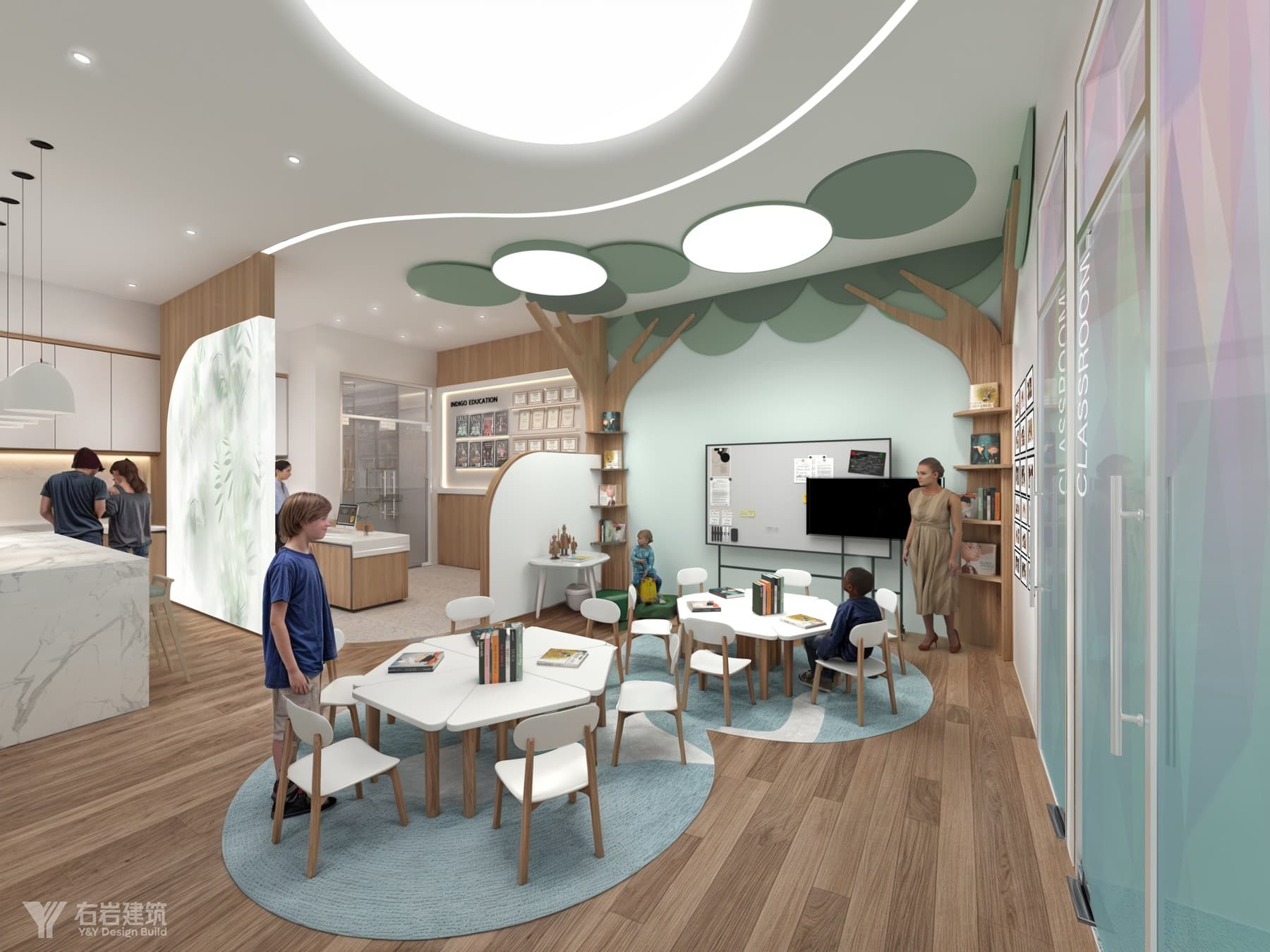 A learning and service space needs clear sightlines, practical circulation and materials that can stand up to daily use.