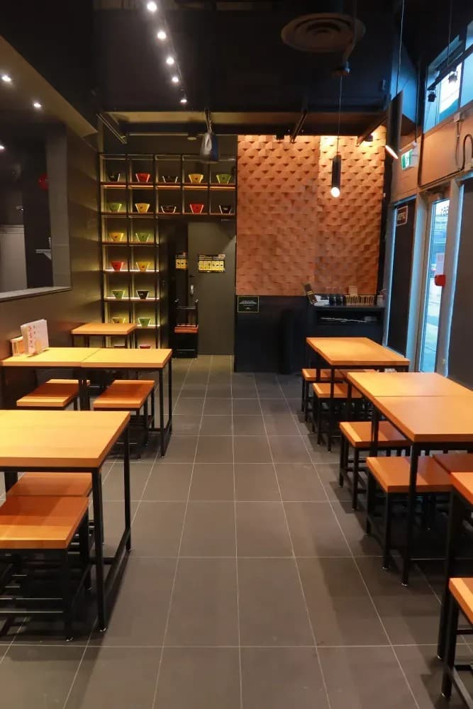 A narrow restaurant floor plan needs clear customer circulation, service paths and enough room for staff to move without slowing down operations.