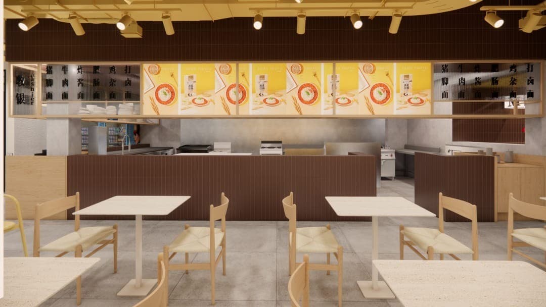 Open kitchen and counter areas need early coordination around equipment locations, plumbing, electrical load, menu boards and staff workflow.